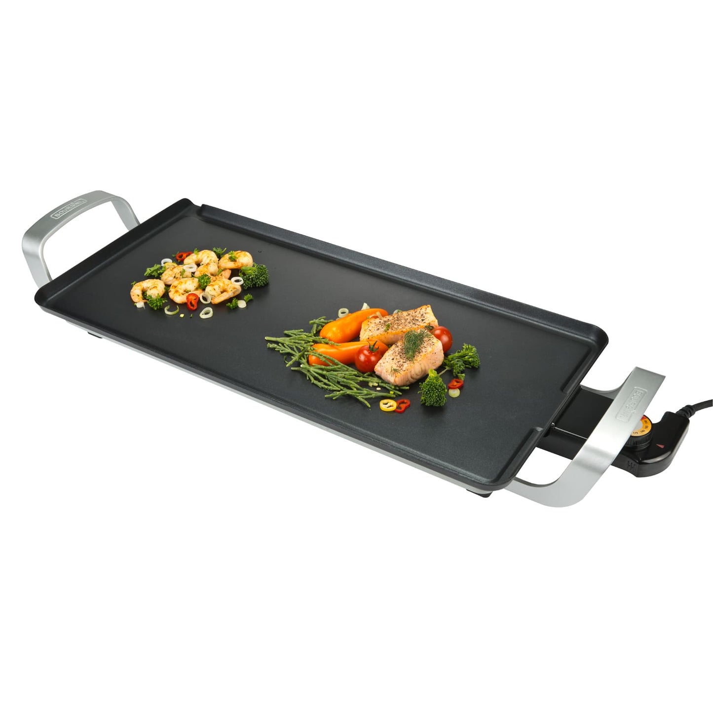 Plancha de Asar, Grill Eléctrico. 2000 W, Revestimiento Antiadherente, para Carnes, Verduras y Pescados, 56x26 cm, Apta para Lavavajillas