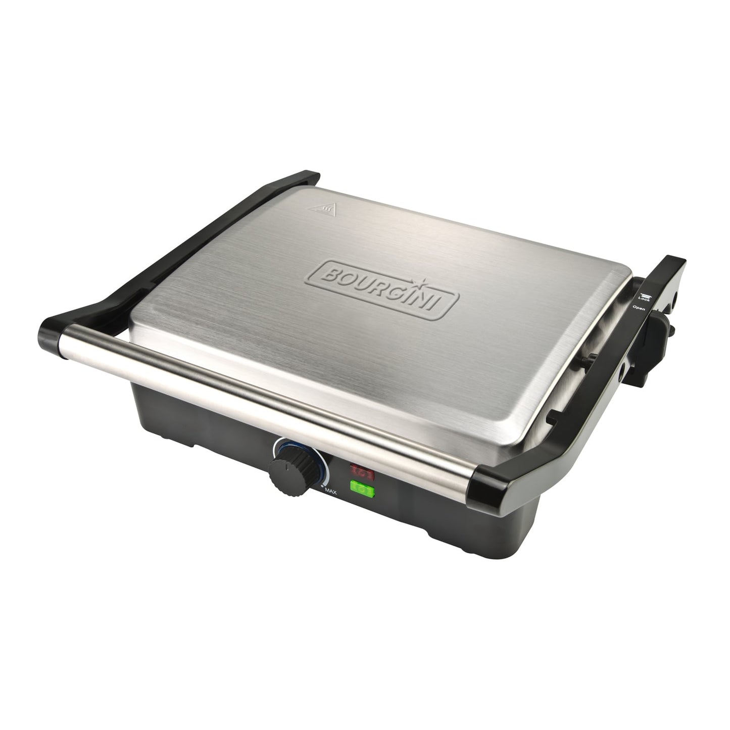 Parrilla Eléctrica Potencia 2000W, Revestimiento Antiadherente, Grill con Regulador de temperatura, Apertura 180º, Superficie 29 x 23 cm, Acero Inoxidable y Plástico