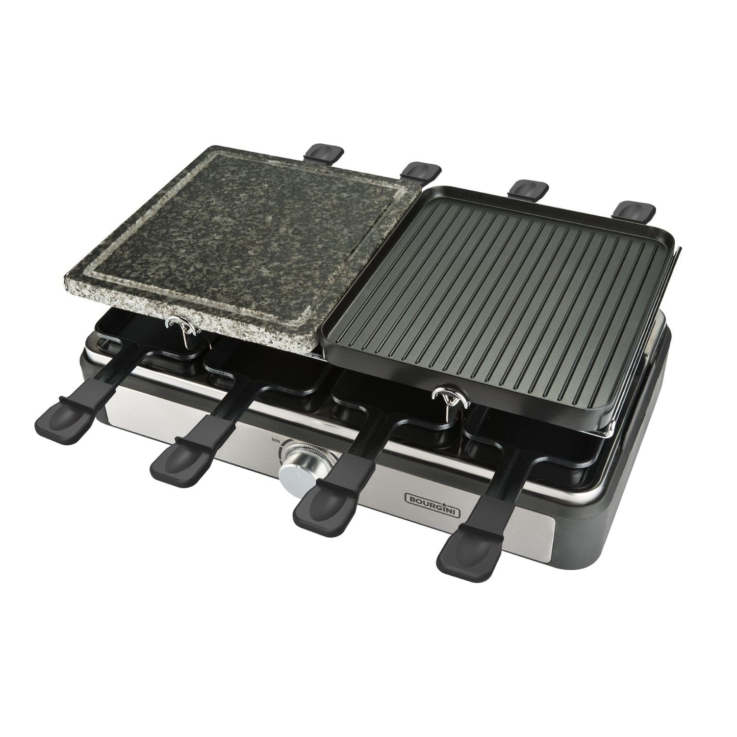 Gourmette/Raclette Grill Plus. Potencia 1400 W, Superficie mixta Plancha y Piedra, Termostato regulable, para 8 personas