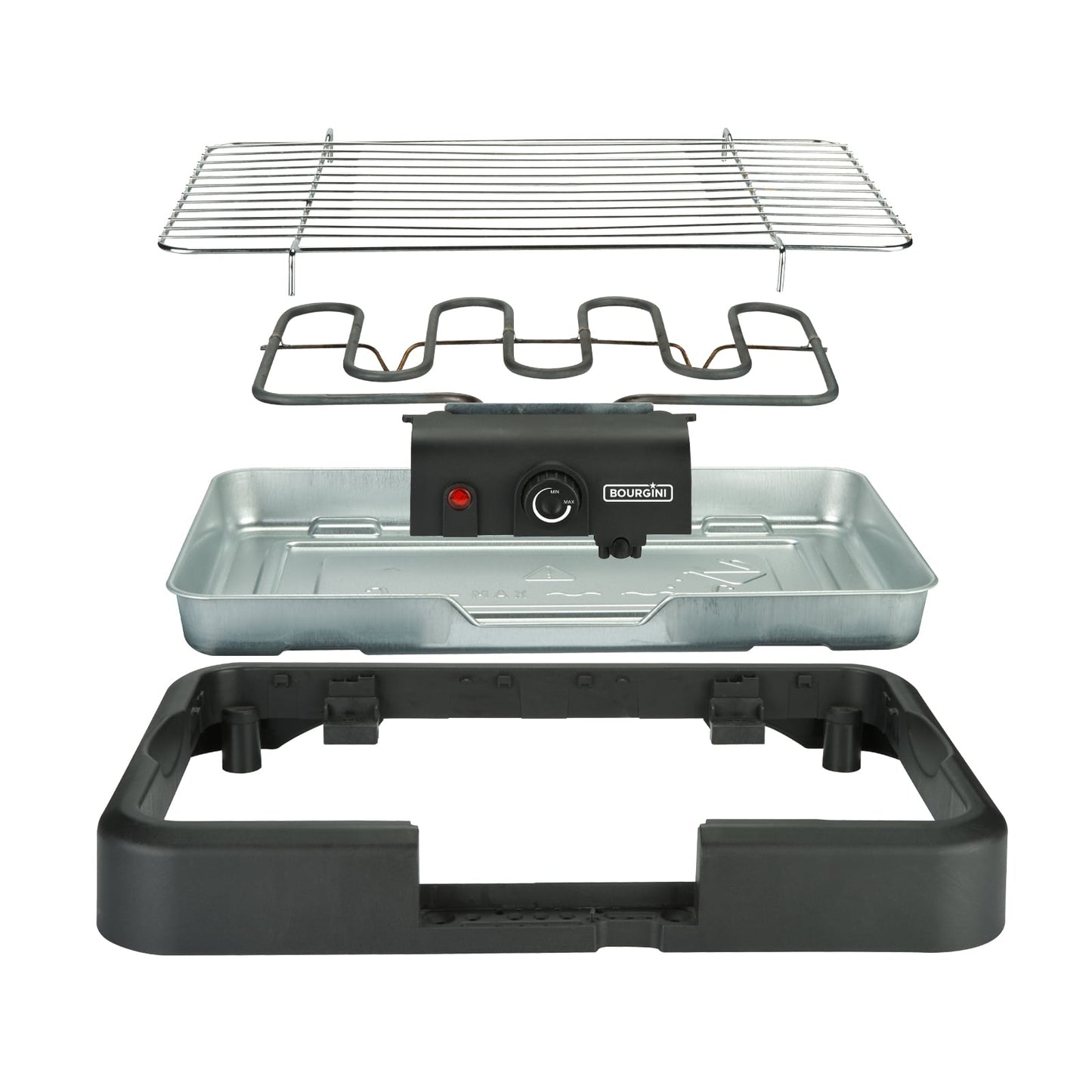 Barbacoa Eléctrica Sin Humos, para Cocinar Sano en Interiores, 2000 W, Bandeja recoje Grasa, Termostato Regulable, Color Negro