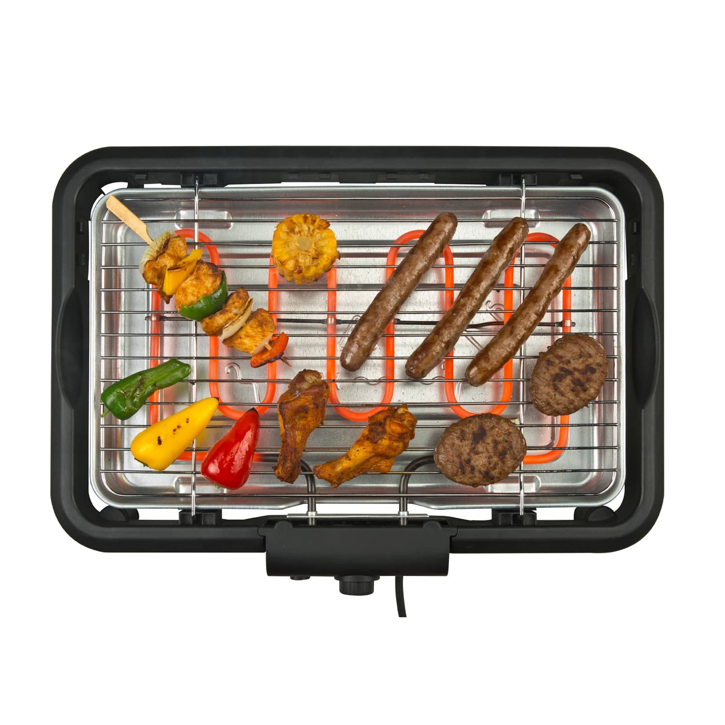 Barbacoa Eléctrica Sin Humos, para Cocinar Sano en Interiores, 2000 W, Bandeja recoje Grasa, Termostato Regulable, Color Negro