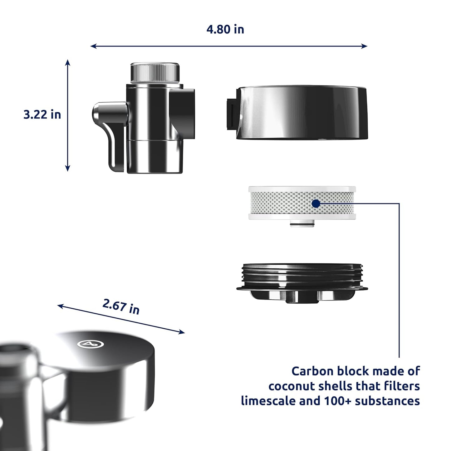 Tappwater EcoPro Compact - Filtro de agua para grifo más pequeño del mercado, filtra más de 100 sustancias. Sistema de filtración en 5 etapas con nanotecnología. Filtro de agua para grifo. (cromado)