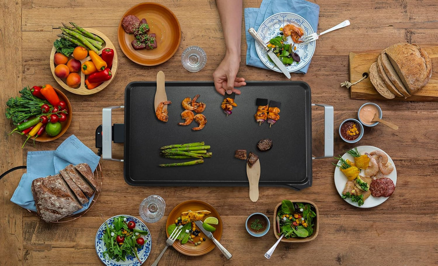 Bourgini Plancha Cocina 2550 W con Revestimiento Cerámico Pro, Libre de Químicos (PFAS, C6, PFHxA, PTFE, PFOA y BPA), Superficie 58 x 33 cm, Temperatura Ajustable, Ideal para un hogar sin tóxicos.