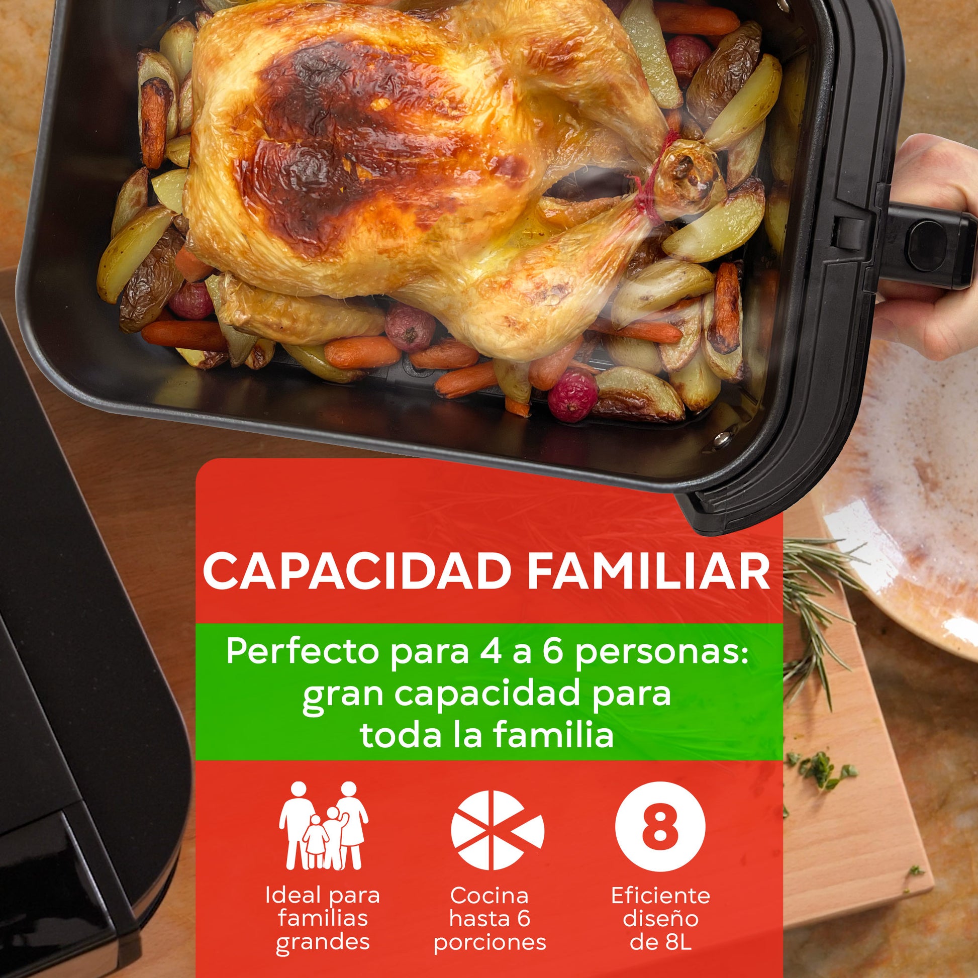 bourgini freidora de aire 8 litros tamaño familiar