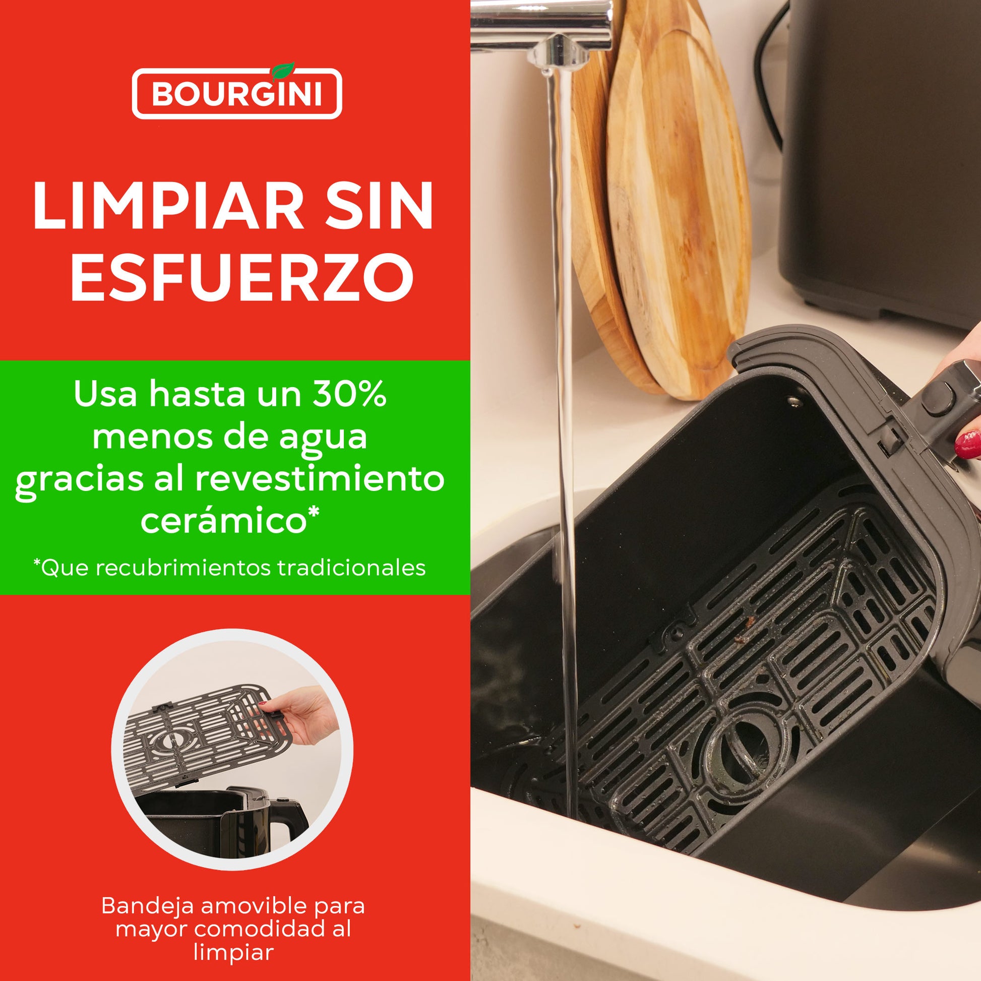 bourgini freidora de aire 8 litros fácil de limpiar