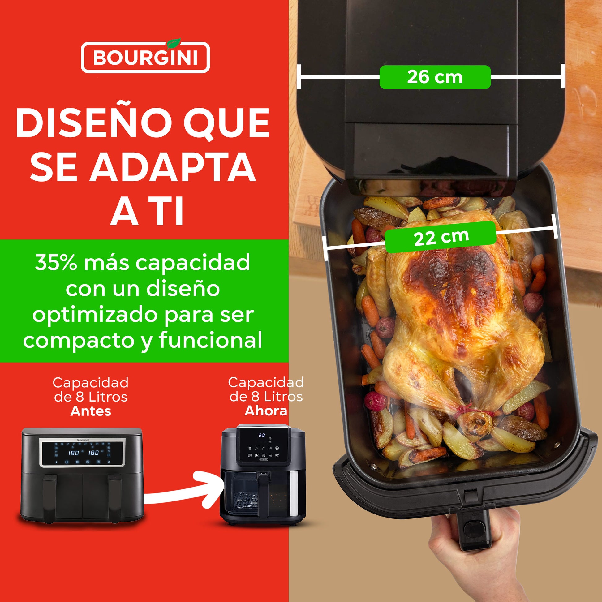 bourgini freidora de aire 8 litros compacta