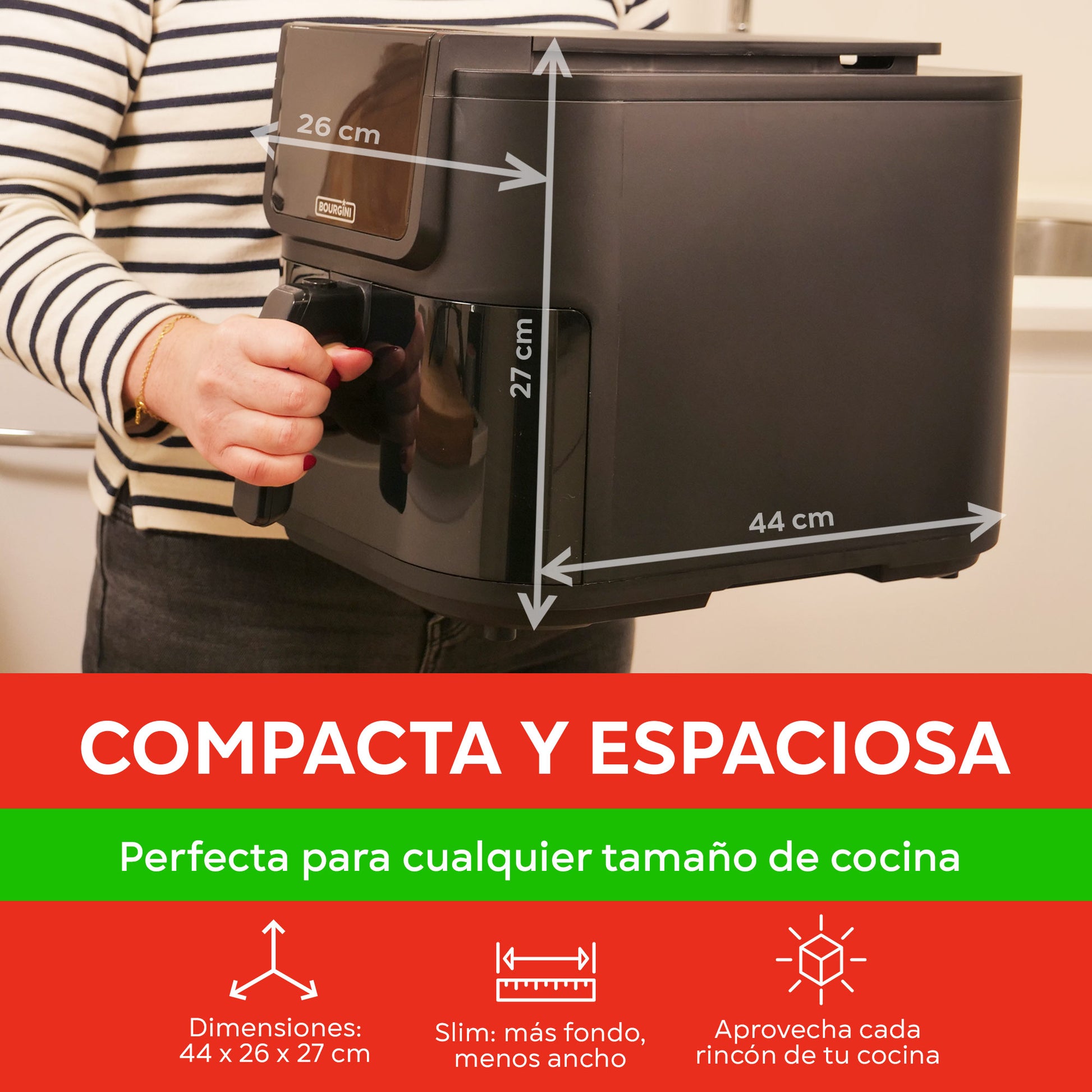 bourgini freidora de aire 8 litros compacta y espaciosa