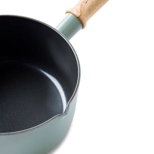 GreenPan Mayflower Cacerola de Cerámica Saludable Antiadherente de 16 cm, Mango de Madera Vintage, Sin PFAS, Inducción, Azul Ahumado