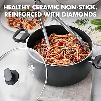 GreenPan Cambridge Olla con tapa de Cerámica antiadherente saludable de 24cm/4.9 Litros, libre de PFAS, Negro