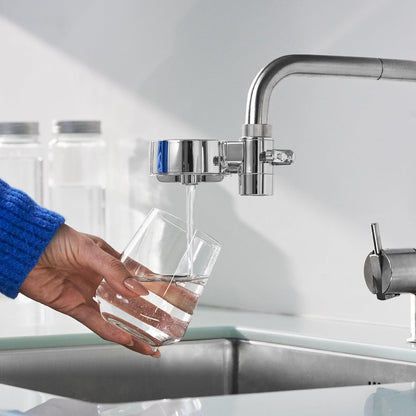 Tappwater EcoPro Compact - Filtro de agua para grifo más pequeño del mercado, filtra más de 100 sustancias. Sistema de filtración en 5 etapas con nanotecnología. Filtro de agua para grifo. (cromado)