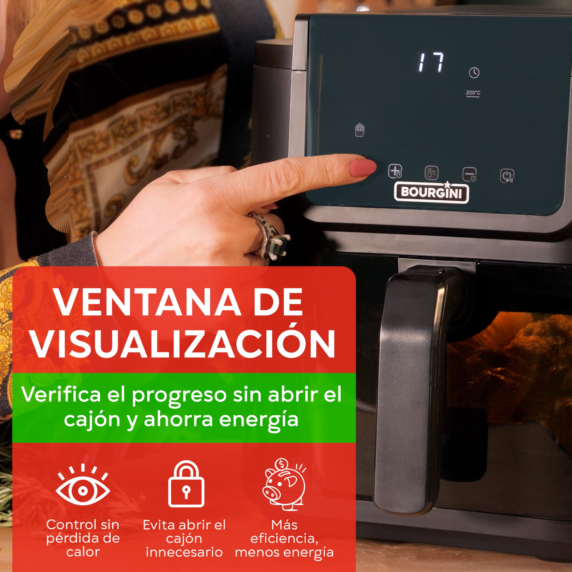 bourgini freidora de aire 8 litros​ con ventana