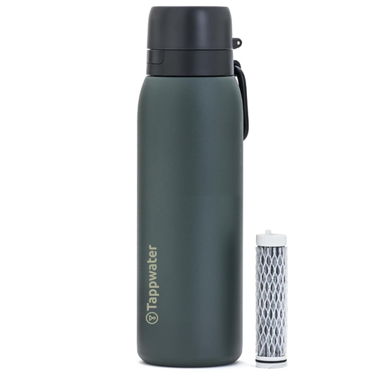 Tappwater BottlePro Adventure - Botella agua 750ml. Botella termica con filtro, filtra el 99.99% de los patógenos. Purificador de agua no potable. Botella de acero inoxidable libre de BPA